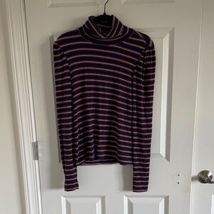 Evereve Striped Turtleneck Long Sleeve Top Red, White & Blue Size Medium